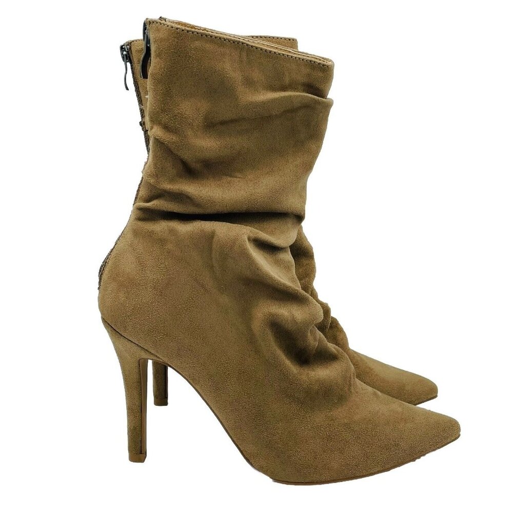 Journee Collection Boots Womens Size 6.5 Brown Heels Stiletto Pointy Toe Zip Mid
